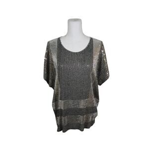 Michael by Michael Kors Womens Sequin Top Size XL Black Silver Event Party